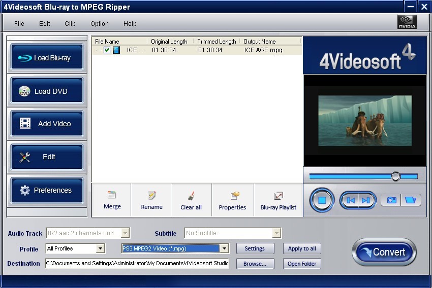 4Videosoft Blu-ray to MPEG Ripper