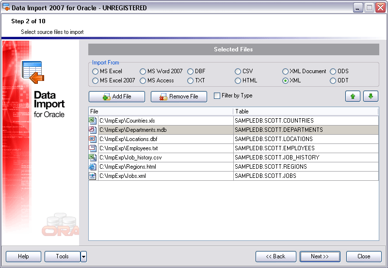 EMS Data Import 2007 for Oracle