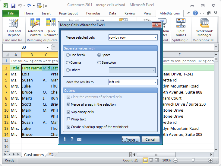 Merge Cells Wizard For Excel Main Window Add In Express Ltd With Merge Cells 0980
