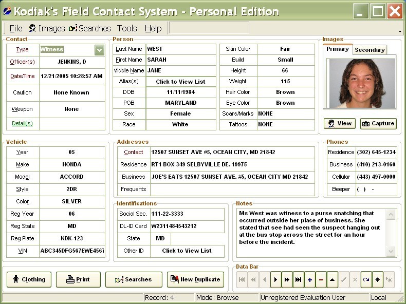 Police Field Contact Manager U3 Version
