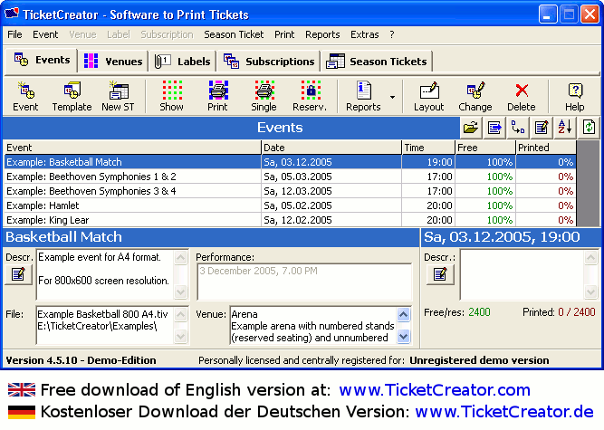 TicketCreator - Eintrittskarten drucken