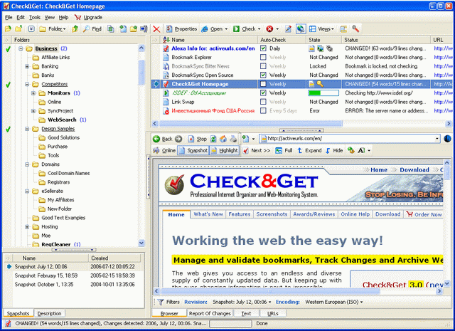 ActiveURLs Check&Get - Web-Monitor, Bookmark Manager and Web-Page Archiver
