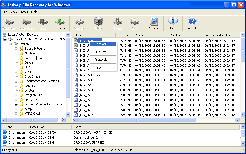 Active File Recovery for Windows