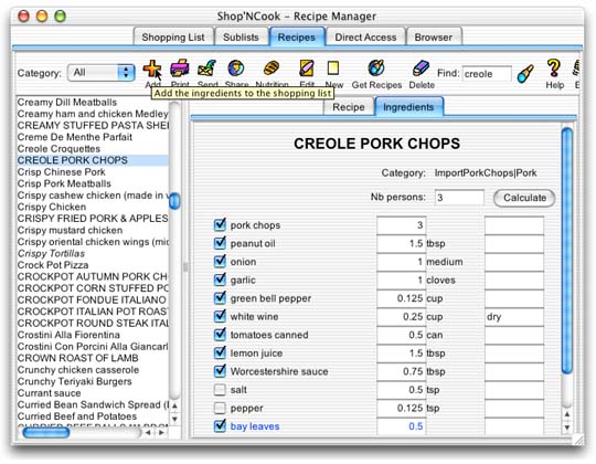 Shop'NCook Shopping List and Recipe