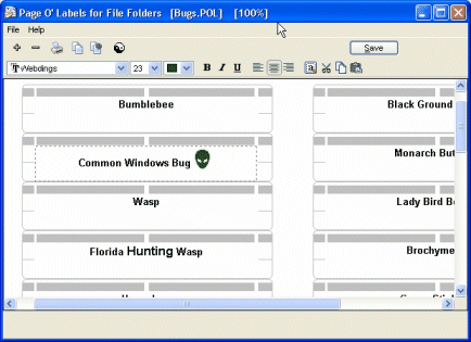 Page Of Labels for File Folders