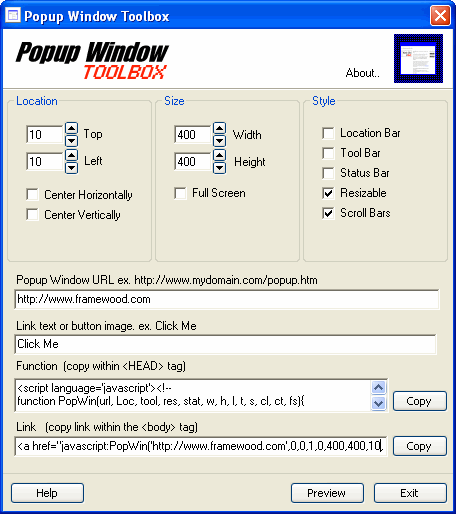 Popup Window Toolbox