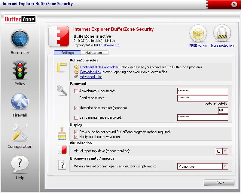 Internet Explorer BufferZone Security