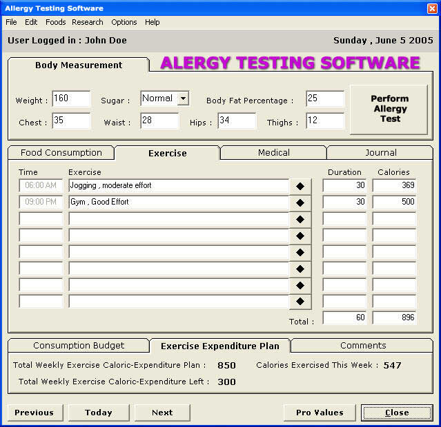 Alergy Testing Software