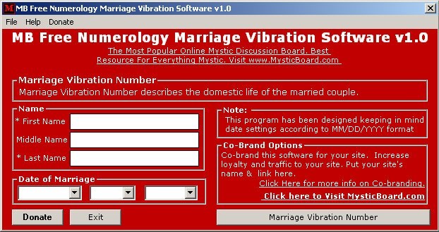 MB Free Numerology Marriage Vibration Software. 