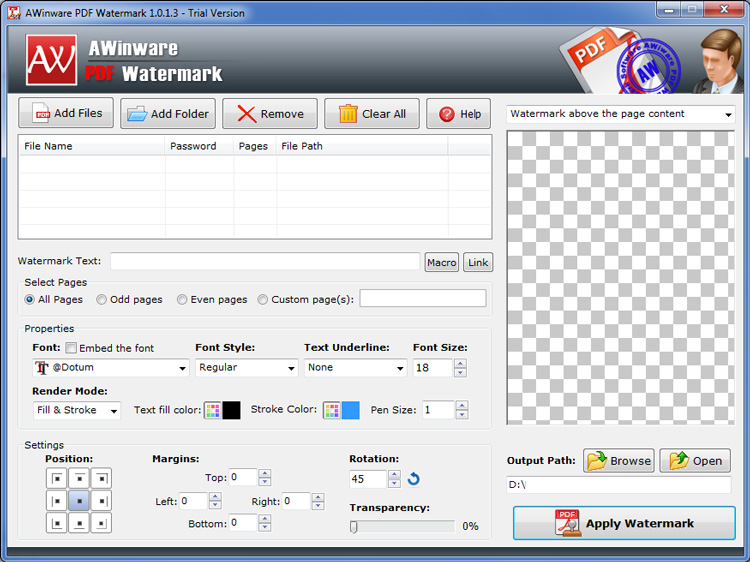 AWinware Bulk Pdf Watermark Creator