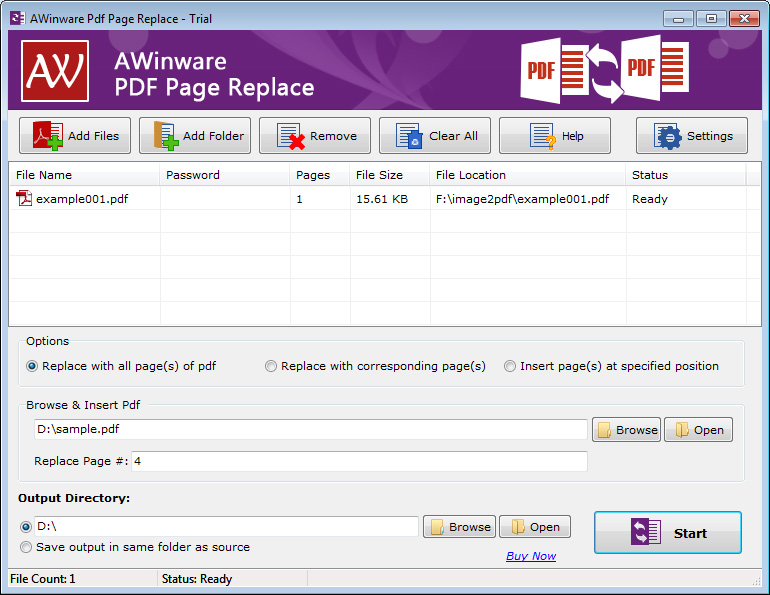 AWinware Replace pages from pdf