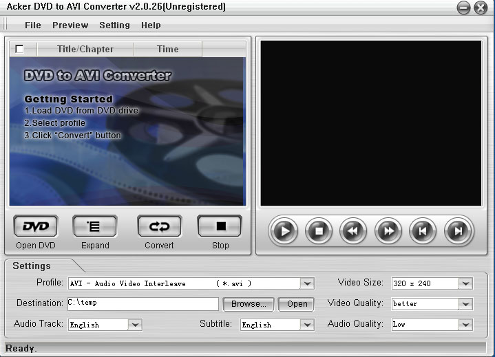 Acker DVD to AVI Converter