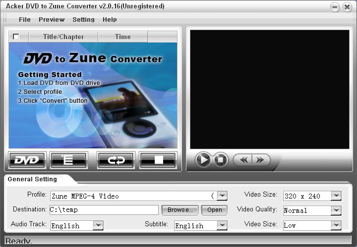 Acker DVD to Zune Converter