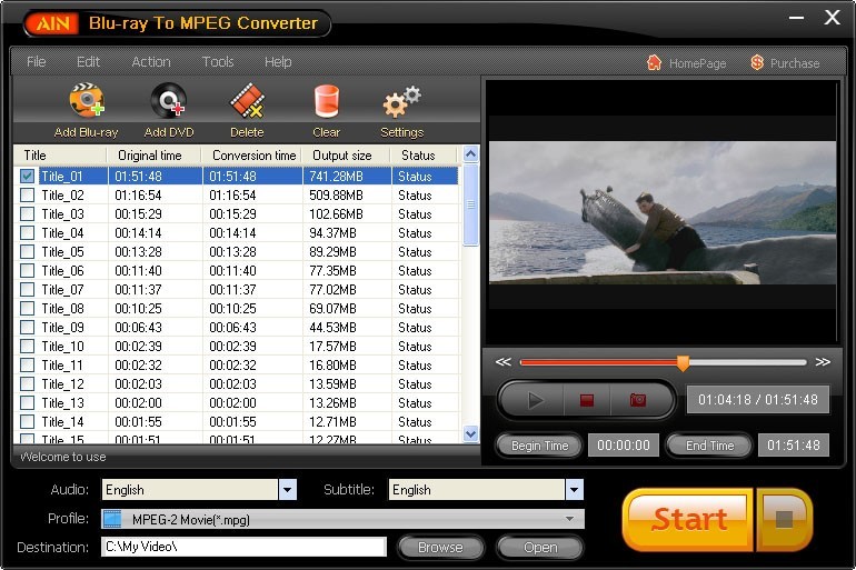 AinSoft Blu-ray to MPEG Converter