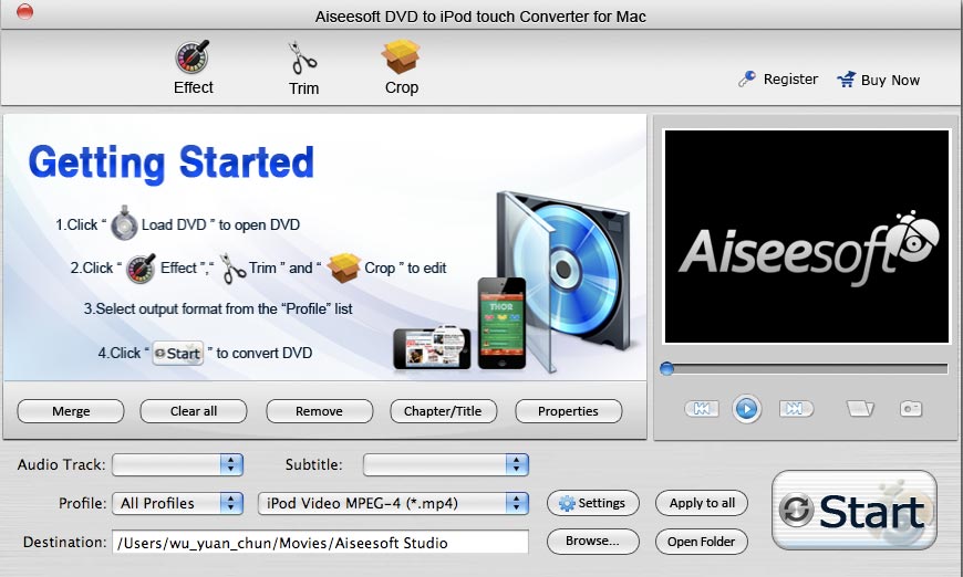 Aiseesoft DVD to iPod touch for Mac