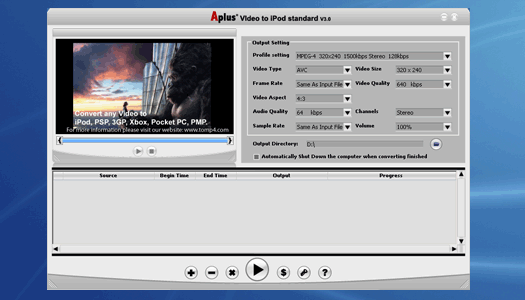Aplus Video to iPod Standard