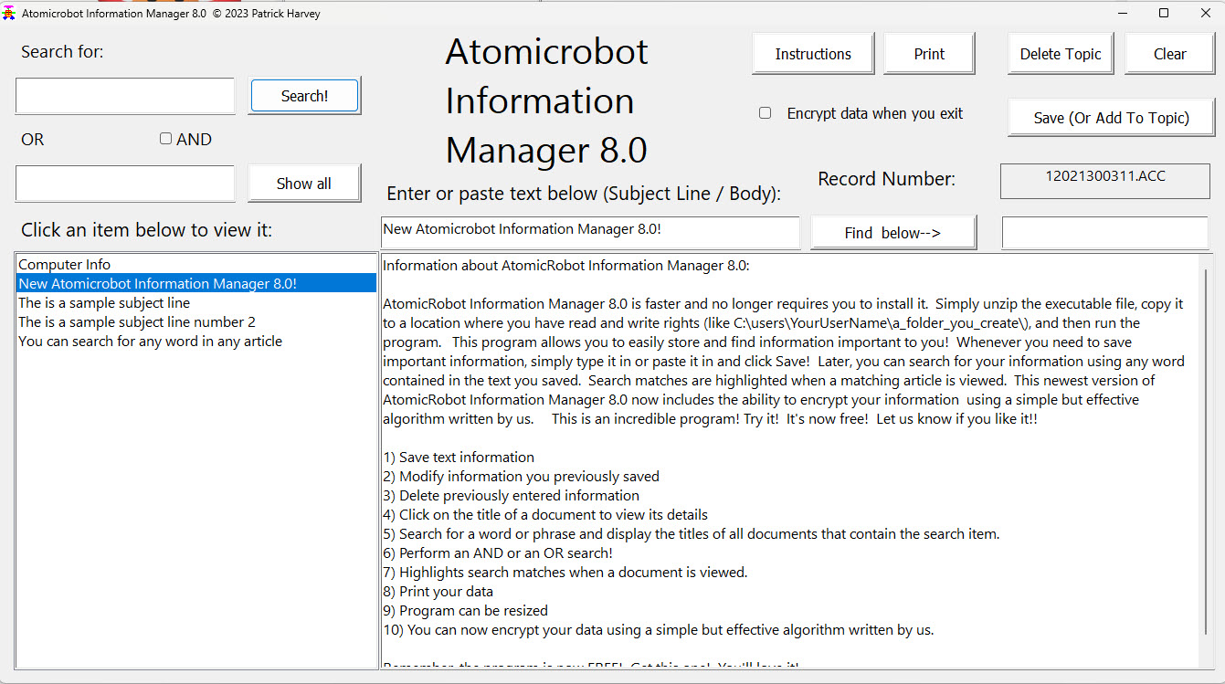 Atomicrobot Information Manager