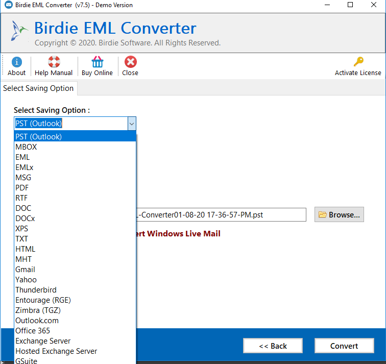 Convert Bundle of EML files to PST