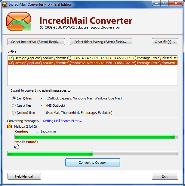 Convert IncrediMail to .MBOX