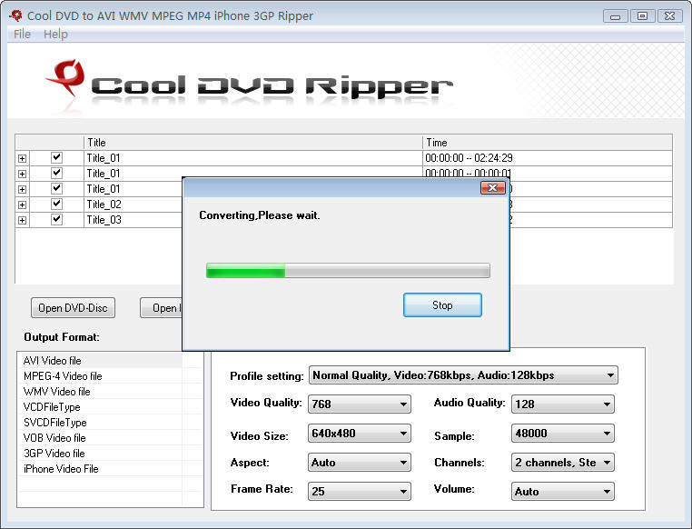 Cool DVD to AVI WMV MPEG MP4 Ripper