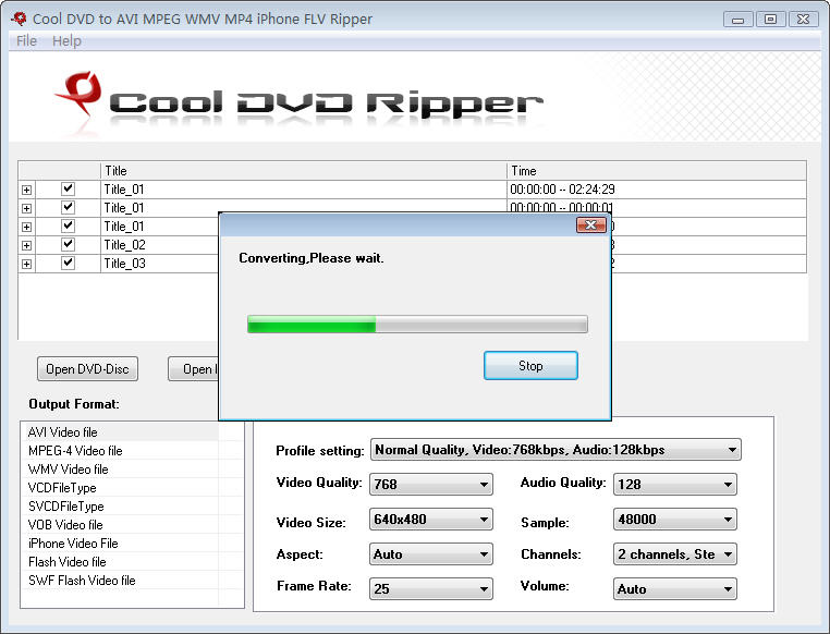 Cool Free DVD to AVI MPEG WMV MP4 ripper