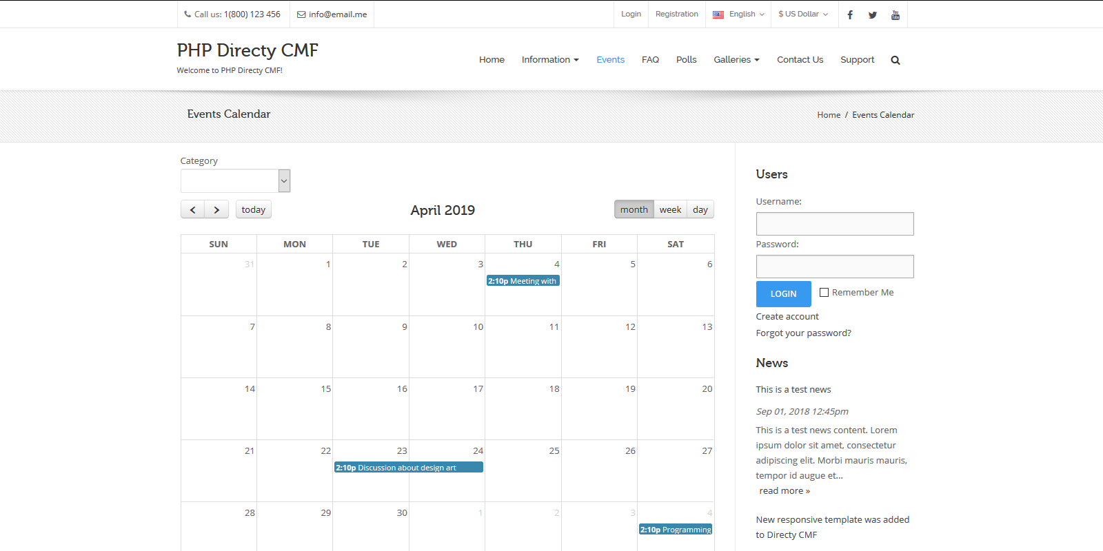 Events Module for Directy CMF