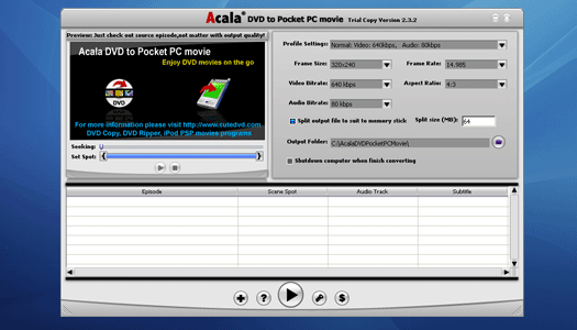 Free Acala DVD to Pocket PC movie