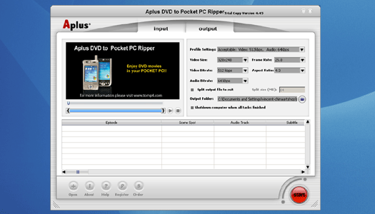 Free Aplus DVD to Pocket PC Ripper