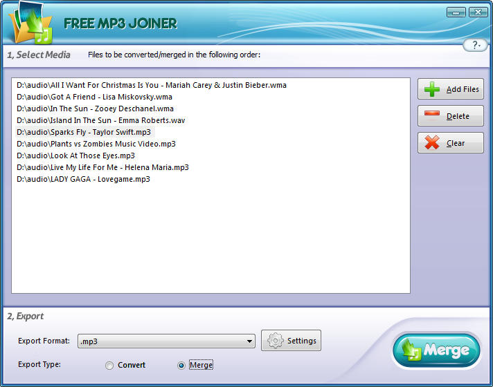 Free WMA WAV MP3 Joiner