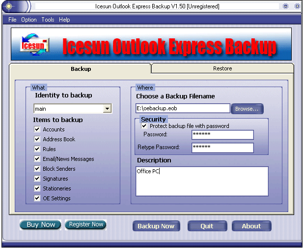Icesun Outlook Express Backup
