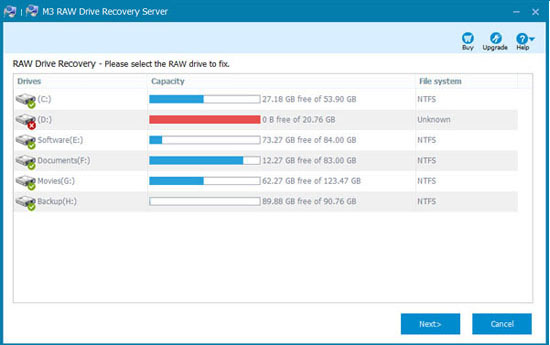 M3 RAW Drive Recovery Server