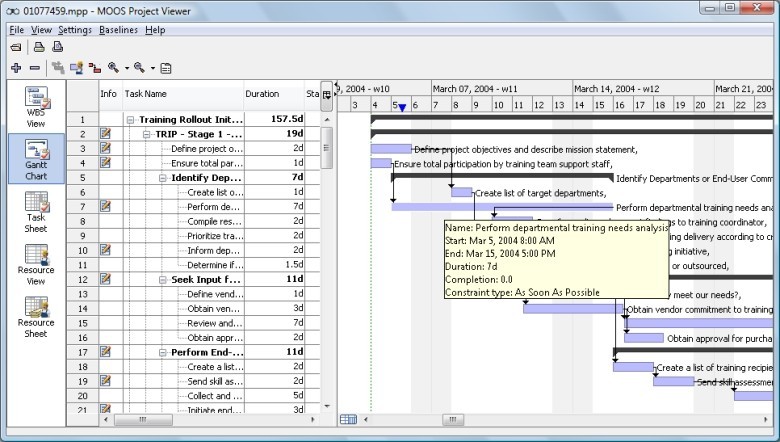 MOOS Project Viewer Main Window - MS Project Viewer - MOOS Project ...