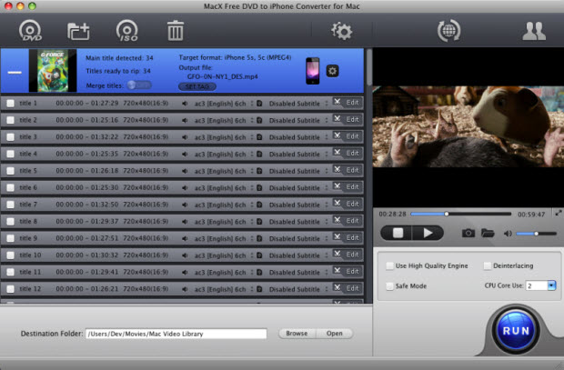 MacX Free DVD to iPhone Converter Mac