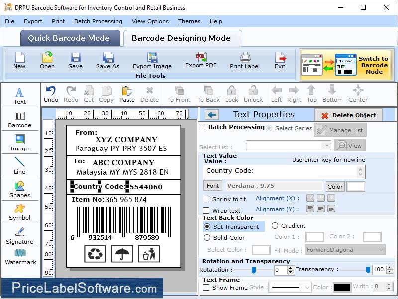 Manufacturing Barcode Label