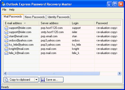 Outlook Express Password Recovery Master