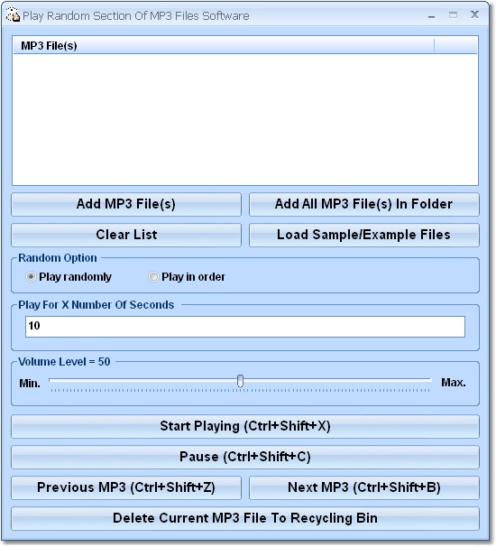 Play Random Section Of MP3 Files Software