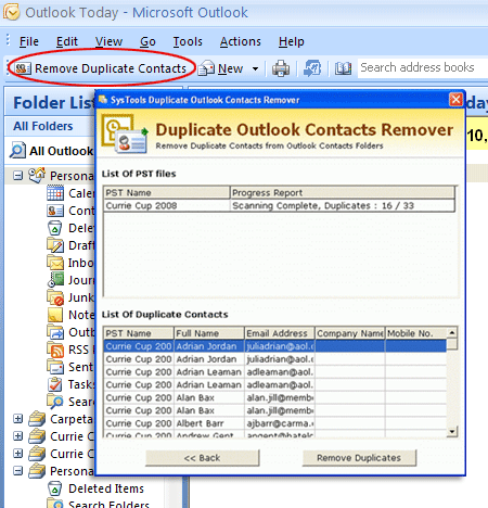 how to delete duplicates in outlook contact list