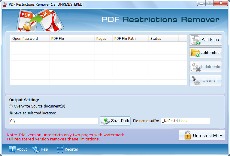 Remove print restrictions from pdf
