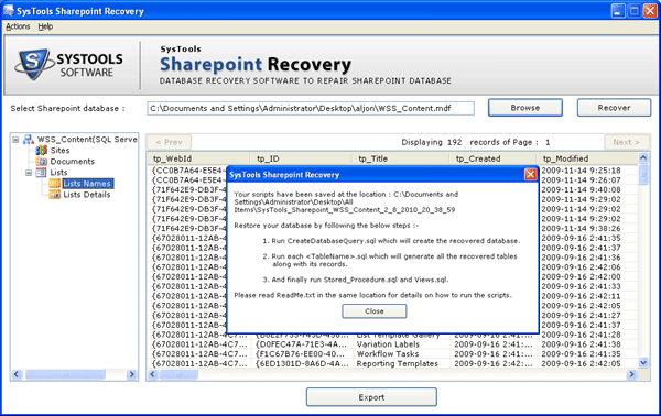 SharePoint Database Recovery Tool