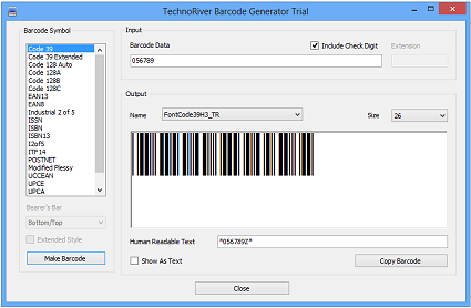 TechnoRiver Barcode Font