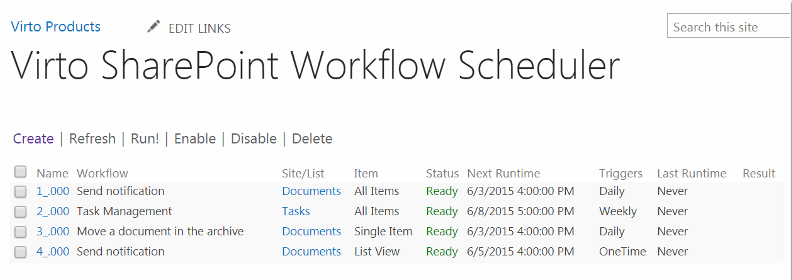 Virto SharePoint Workflow Scheduler