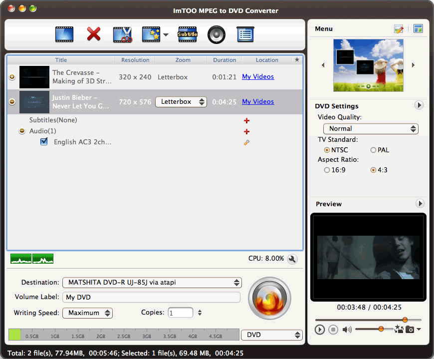 W7Soft MPEG to DVD Converter for Mac