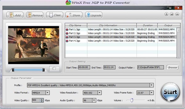 WinX Free 3GP to PSP Converter