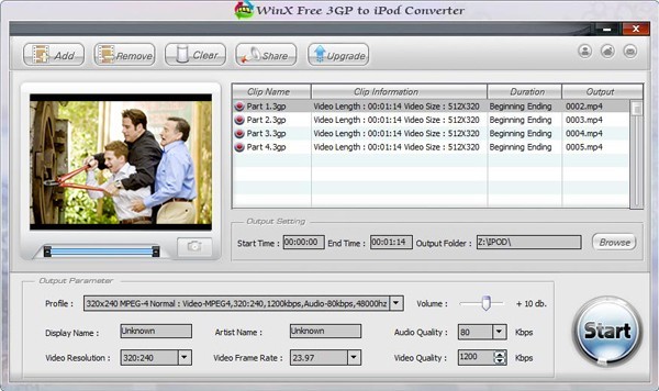 WinX Free 3GP to iPod Converter