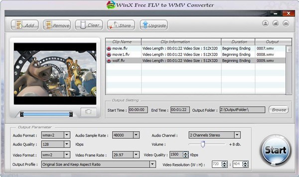 WinX Free FLV to WMV Video Converter