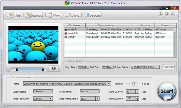 WinX Free FLV to iPod Video Converter