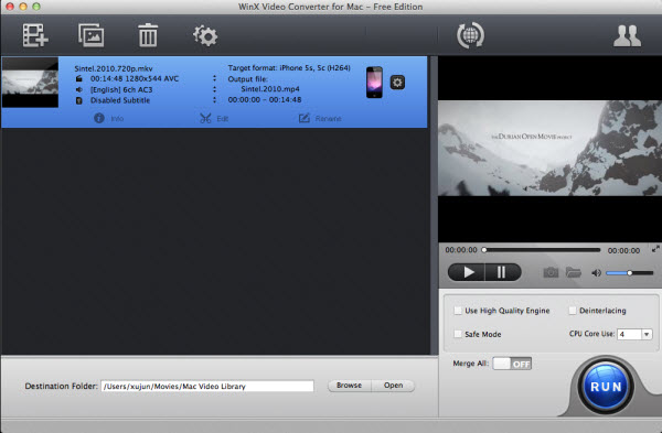 WinX Free Video Converter for Mac