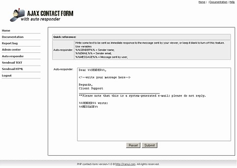 AJAX Contact form with Auto-responder