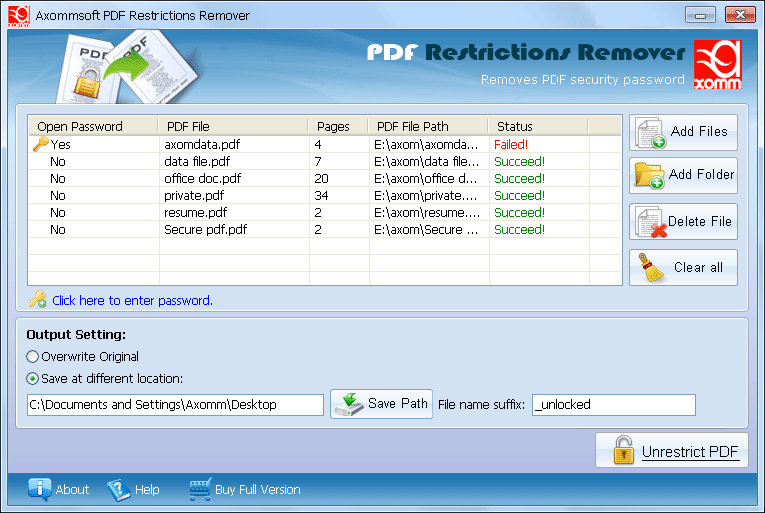 Axommsoft PDF Restrictions Remover