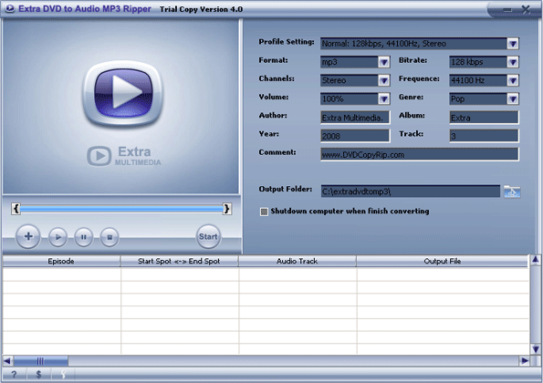 Extra DVD to Audio MP3 Ripper